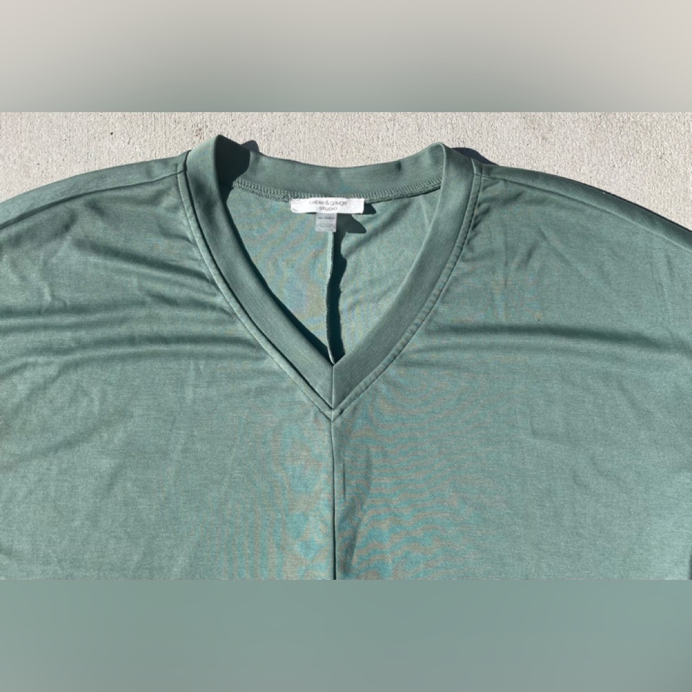 CABLE & GAUGE STUDIO V NECK BATWING SLEEVE LOOSE GREEN PULLOVER LAST SALE PRICE - Picture 3 of 5